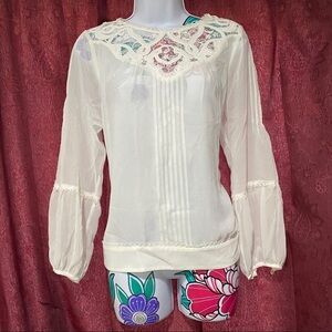 Mint Velvet White Lace Peasant Long Sleeve Blouse